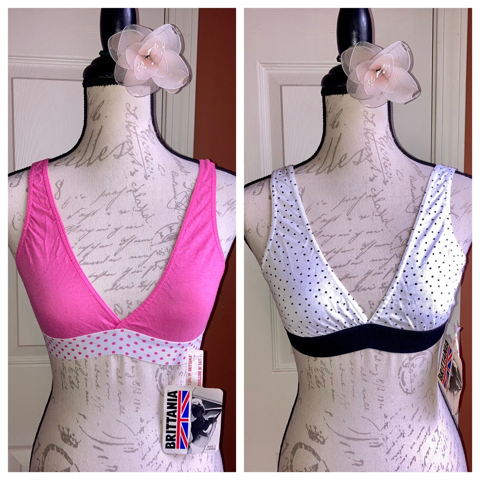 Deadstock Vintage 80s Brittania Polka Dot Bralette Bundle sz 7