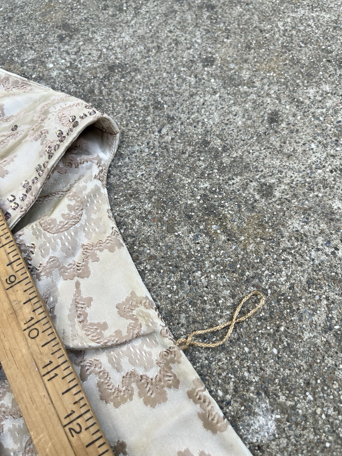 VTG 1950s Brocade Jacquard Rhinestone Cocktail Dress Hollywood Glam 31” Waist