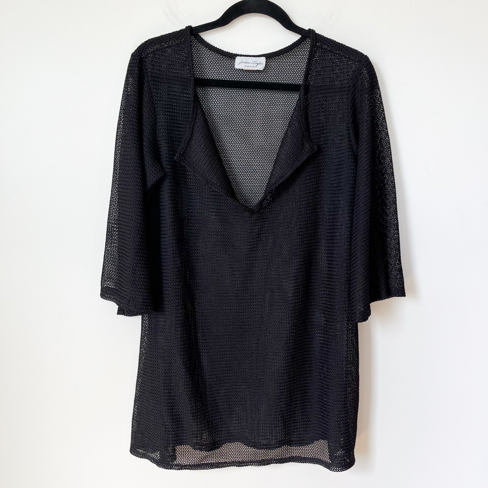 Vintage Jordan Taylor Black Mesh Swimsuit Cover Up Wide Sleeve Womens XL USA