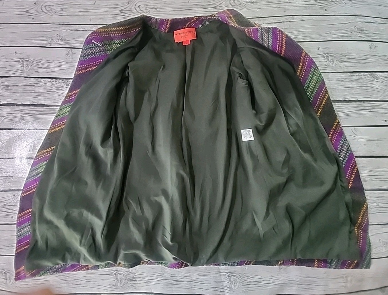 VTG Emanuel Ungaro Parallele Paris Italy Wool Tweed Jacket Sz Med/8 Purple Green