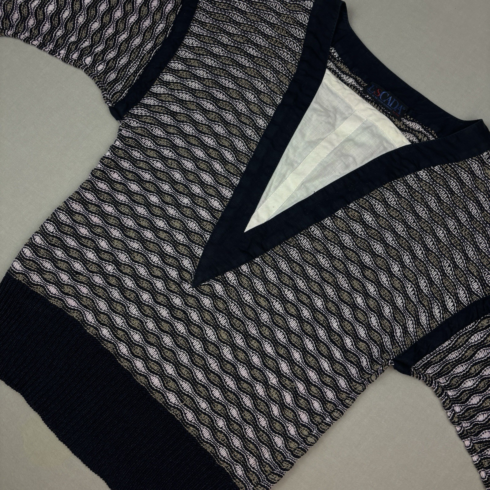 Rare VGT 70s/80s Escada by SRB Geometric Knit Sweater V-Neck Made In Western Ger