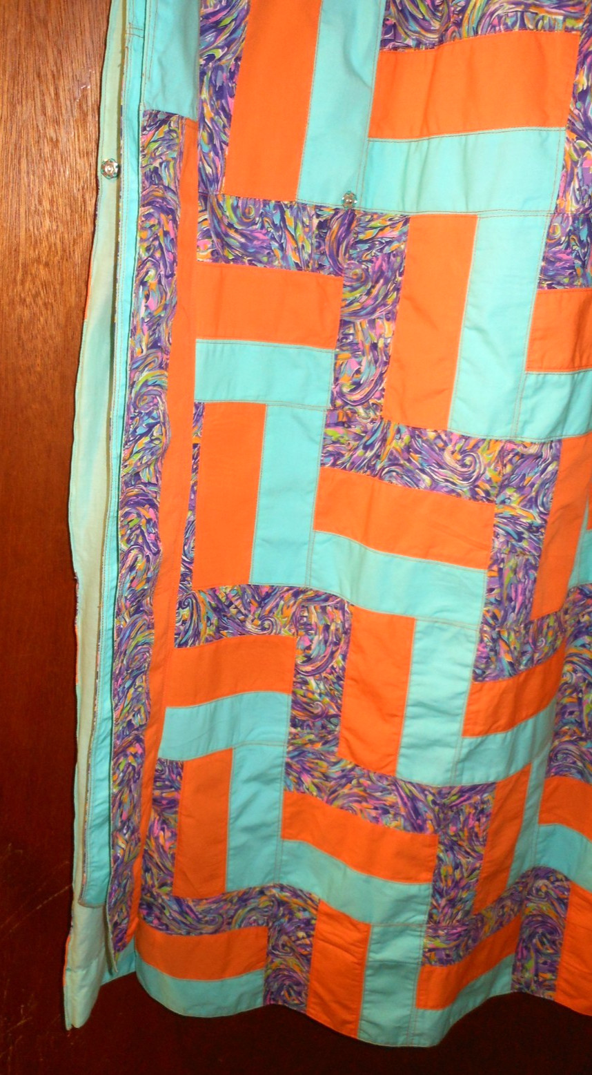 Homemade Wife 70’s Patchwork Orange/Teal/Purple Hostess Maxi Wrap 42&Prime;L x 34&Prime;W