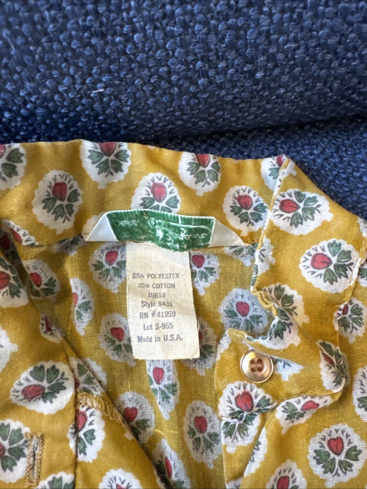 Vintage Sears JR Bazaar 35% Cotton Polyester Button-Down Shirt Size 7 (xs)
