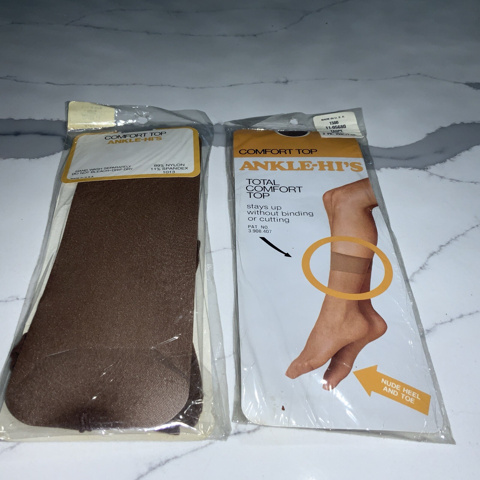 Lot of 2 Packages of 2 Pairs Vintage Comfort Top Taupe Ankle-Hi&rsquo;s – 8-1/2-11 USA