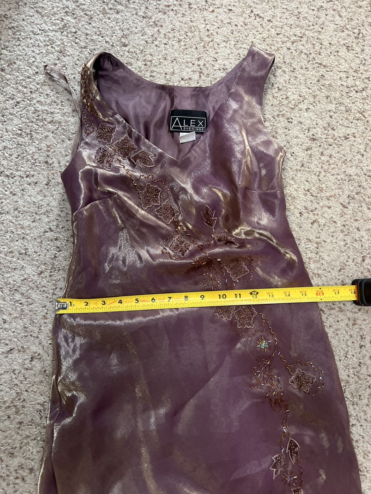 Alex Evenings Metallic Bronze‎ Beaded Short Sleeves Long Formal Gown Dress Sz 6
