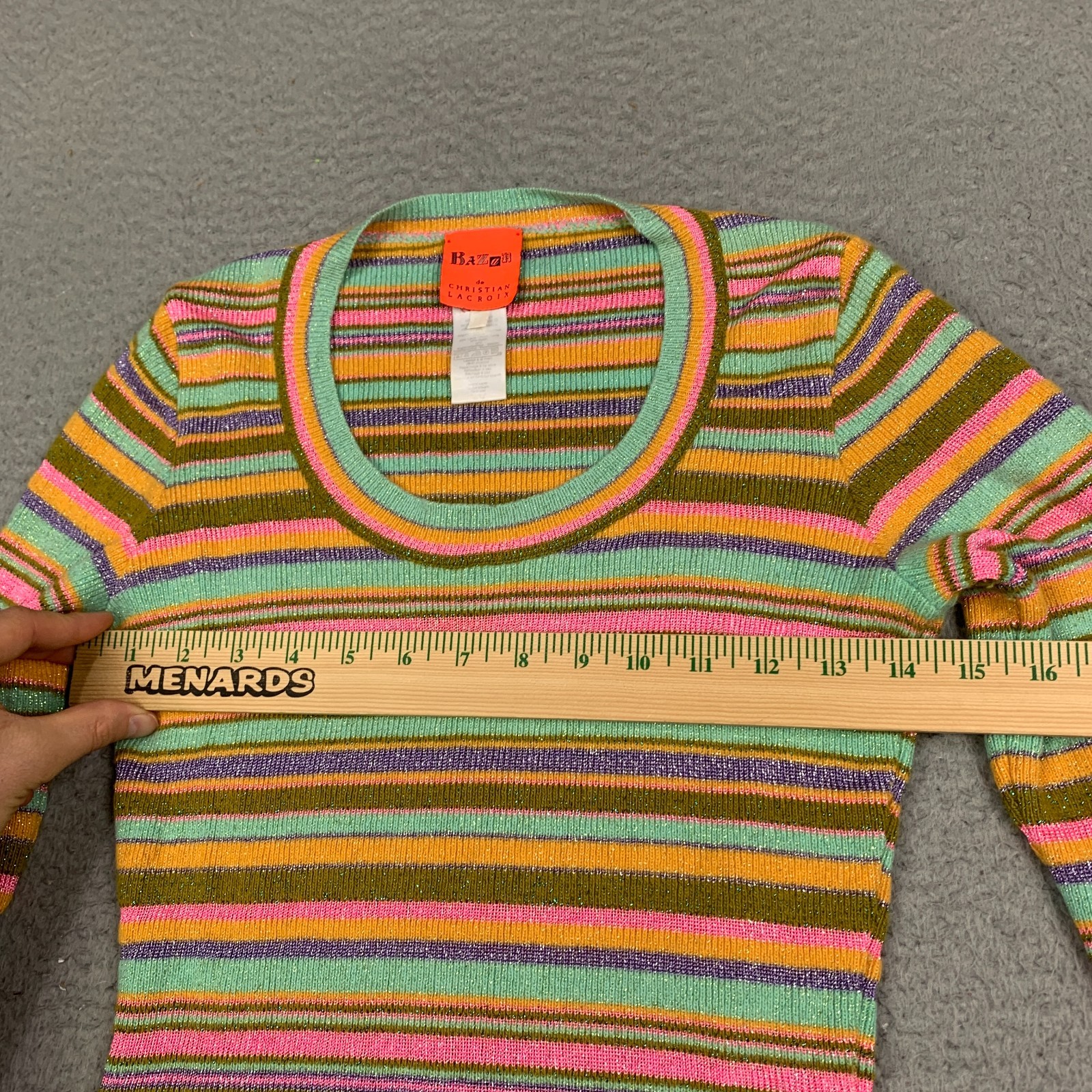 Vintage 90&rsquo;s Christian Lacroix Bazar Sweater Top XS Pastel Metallic Striped Knit