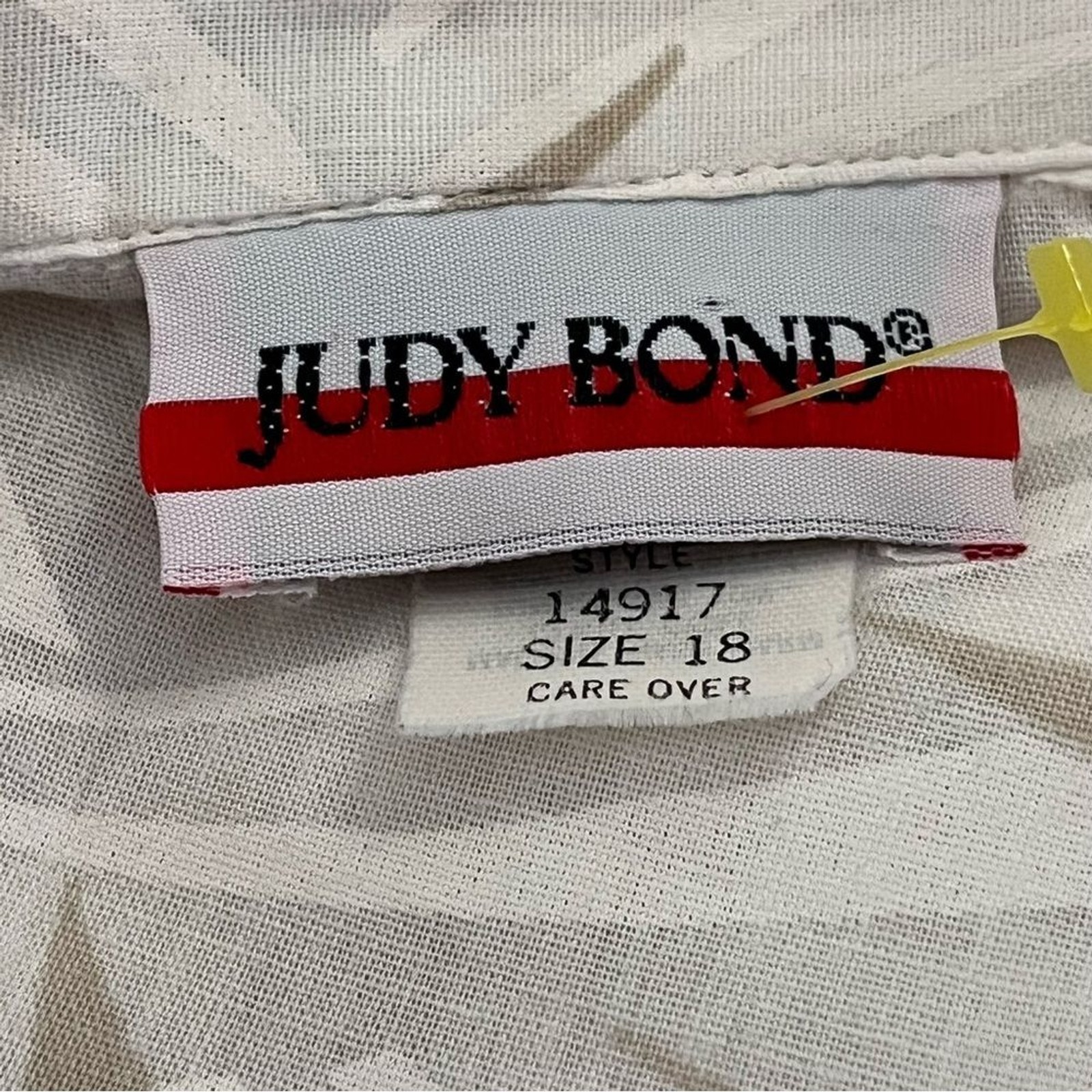 Vintage 80s Judy Bond Tropical Button Up Blouse Padded Shoulders Beige White 18