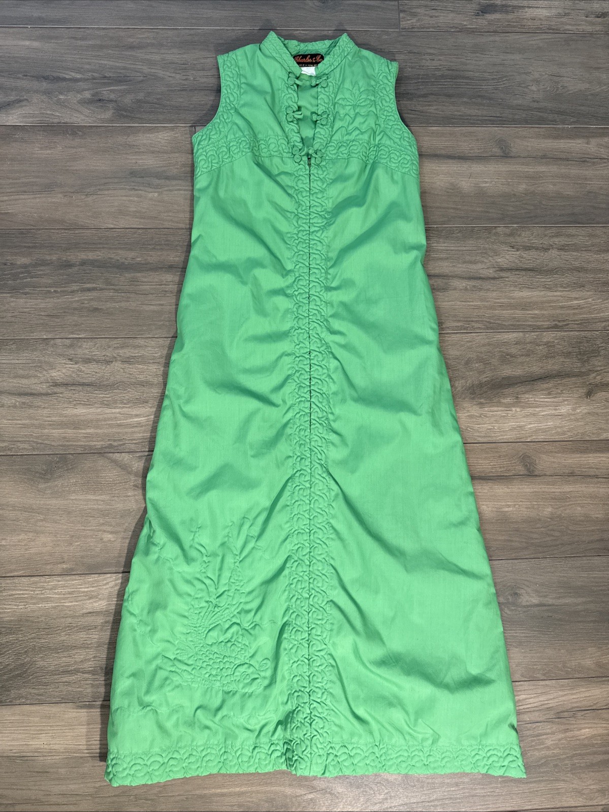 Vintage 1960s Charles & Co. Green Maxi Dress Hong Kong Boho Chic Womens Small