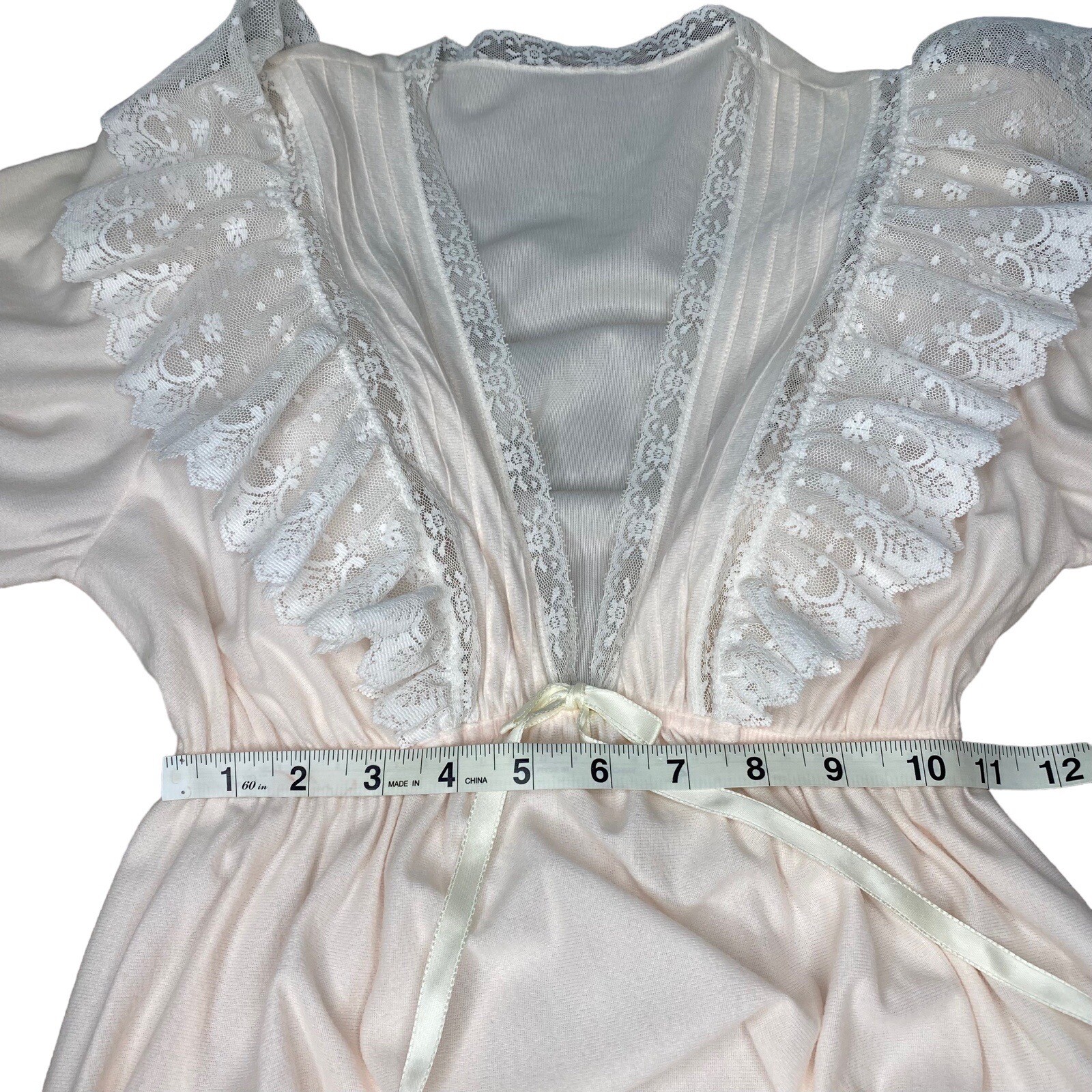 VTG 70&rsquo;S VAL MODE WHITE PINK LACE NYLON BLEND NIGHTGOWN SZ S