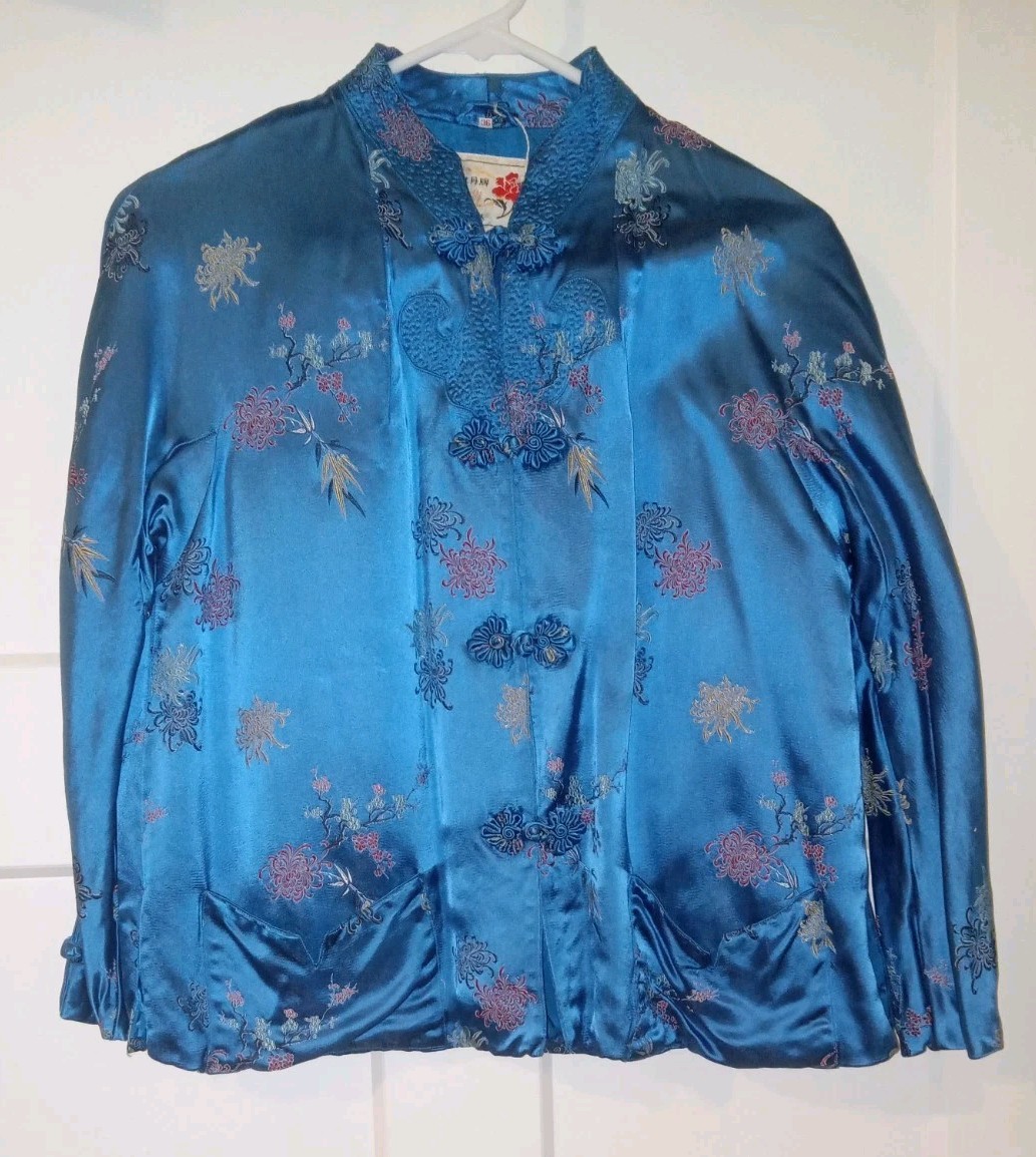 Vintage Peony Brand Shanghai China Jacket & Pants 2 Pc Outfit Blue Size S/M