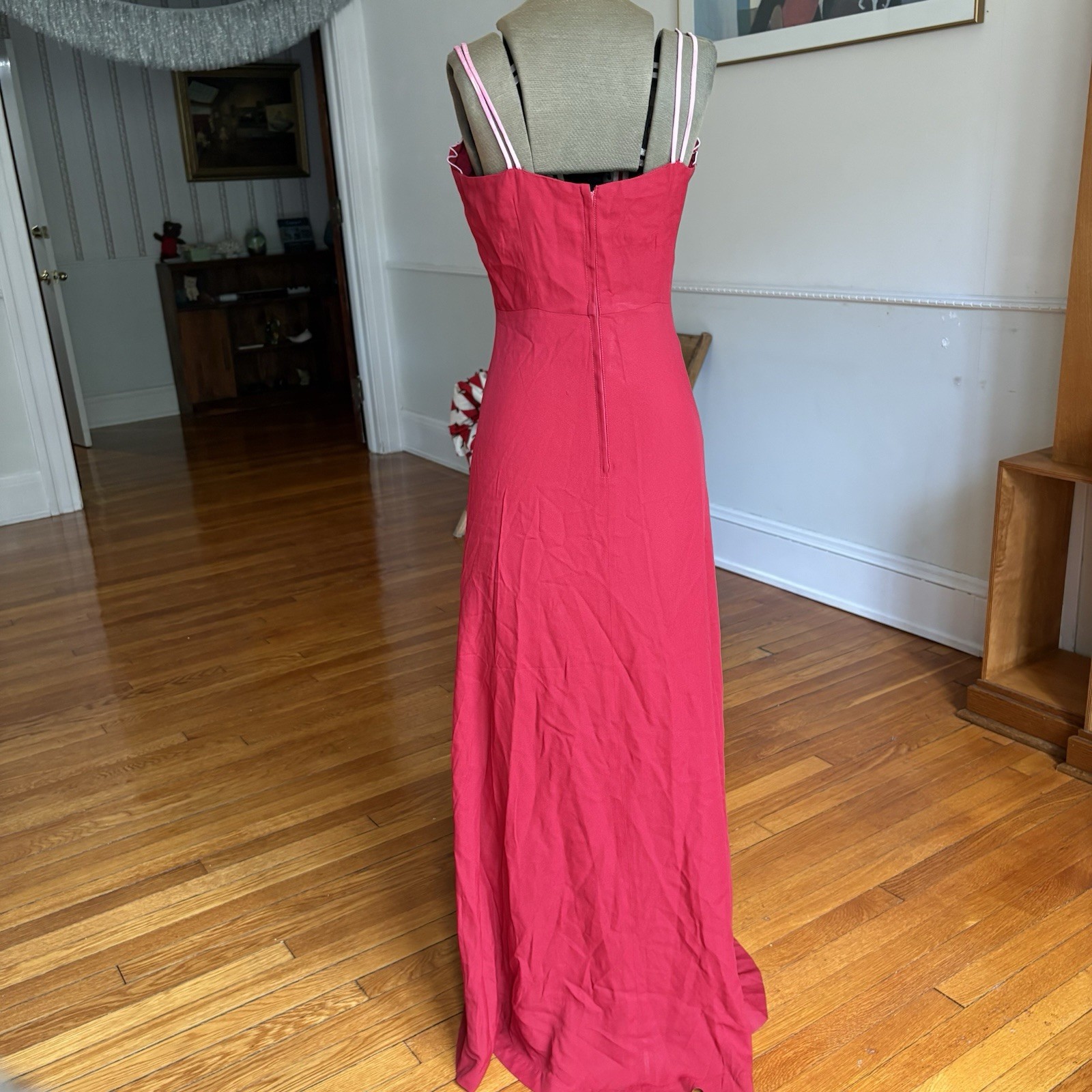 Vintage 1970s Foxy Lady Red Maxi Dress Women’s Ruffled Gown Acetate Nylon Blend