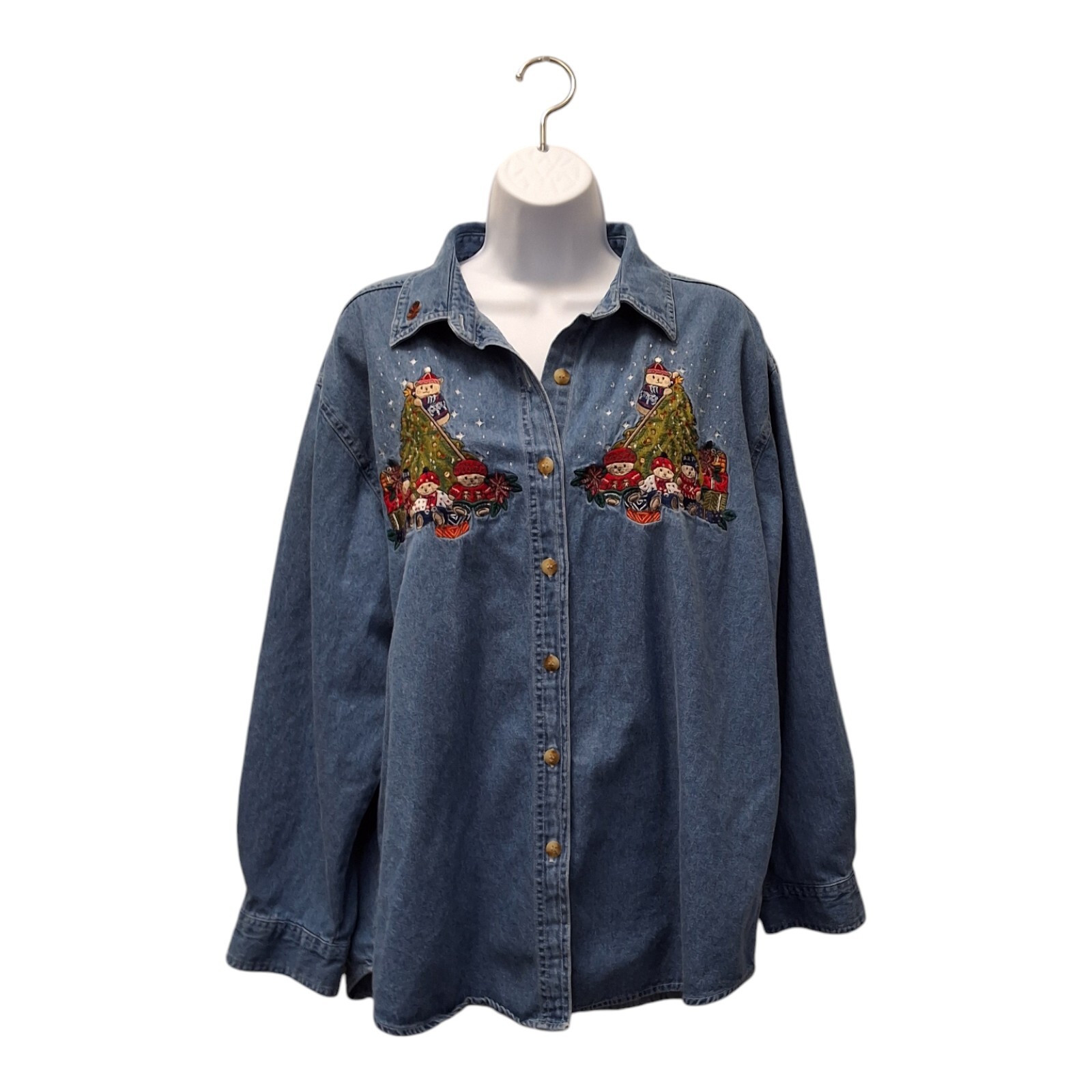 BOBBIE BROOKS Women&rsquo;s DENIM Embroidered CHRISTMAS Shirt SIZE 14W-16W Vintage
