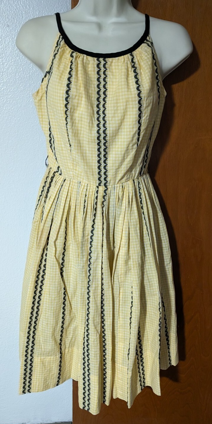 Vintage Ilene Ricky 1950s 1960s Party Dress Full Yellow Gingham Sleeveless