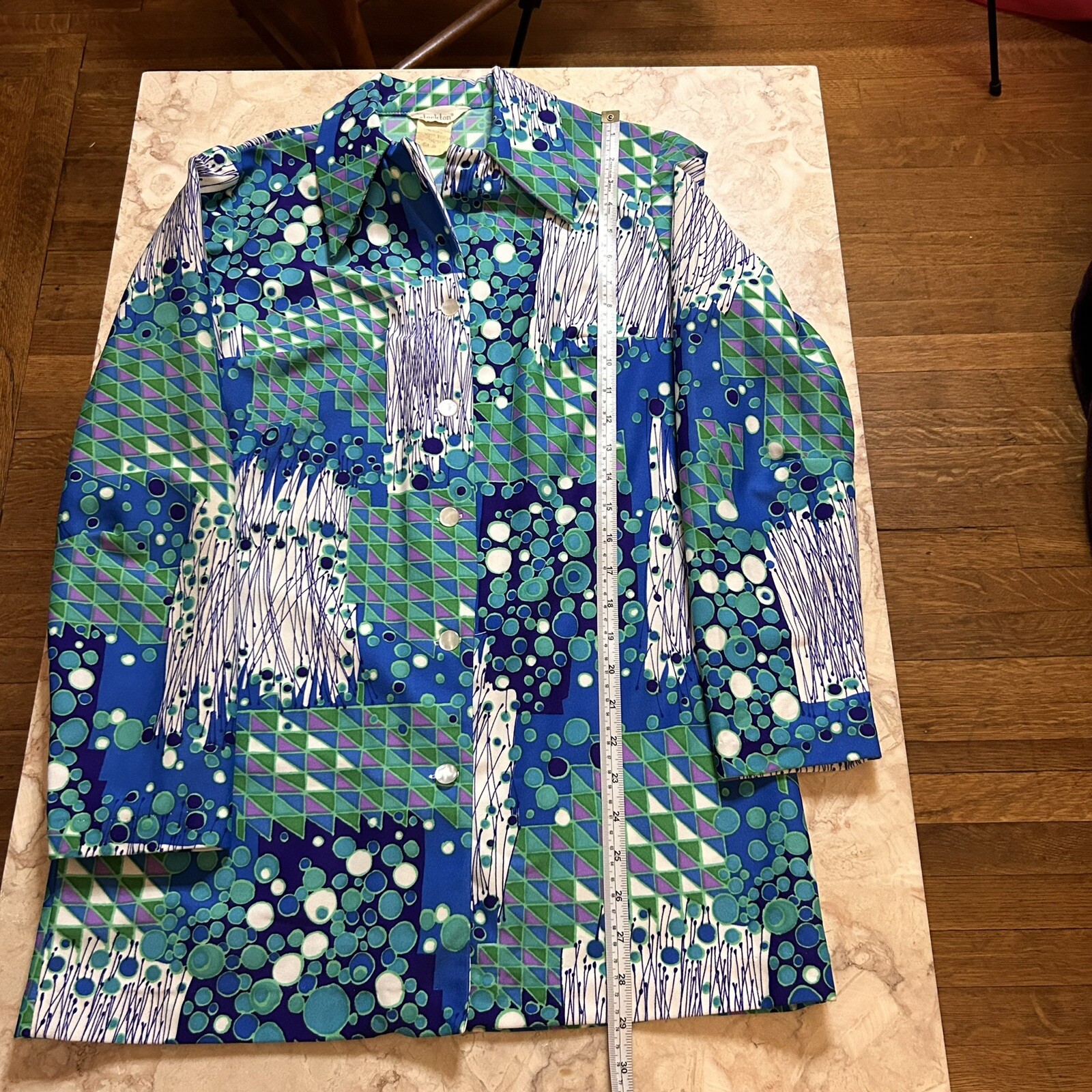 Vintage 70s Stockton Mod Blue Dagger Collar Blouse Size Vintage 14