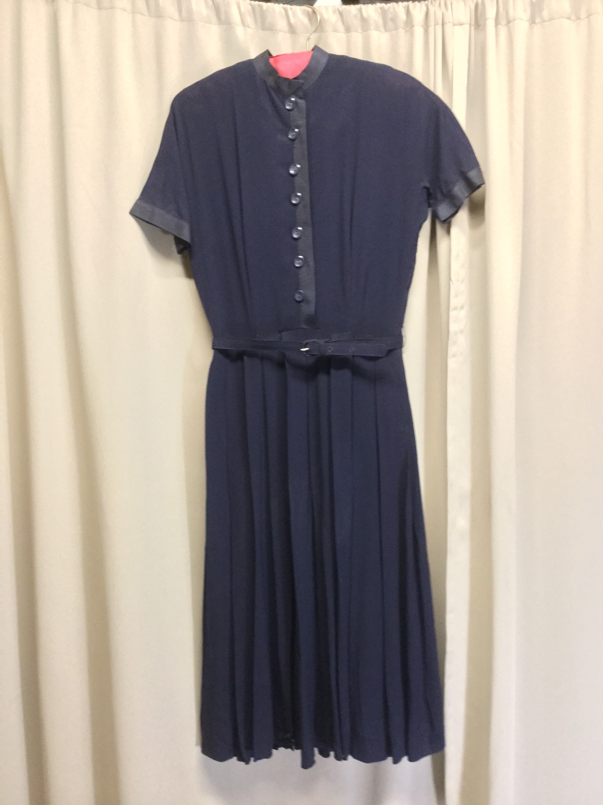 Vintage L&rsquo;aiglon Navy Blue Dress Grosgrain Ribbon Accent Short Sleeve Size 12