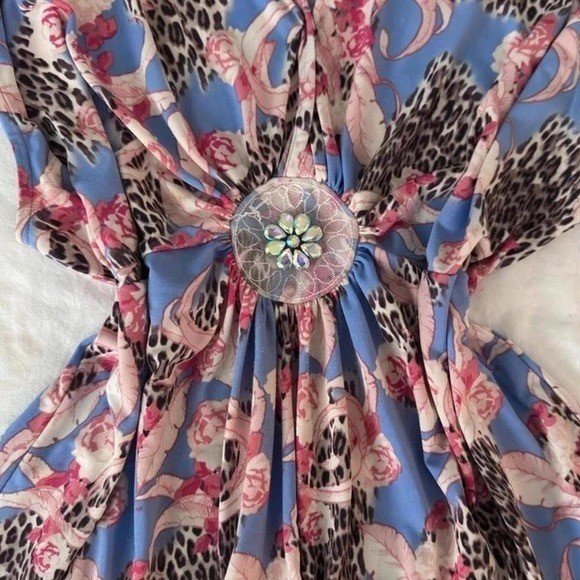 2000s y2k Venus pink & blue leopard print blouse