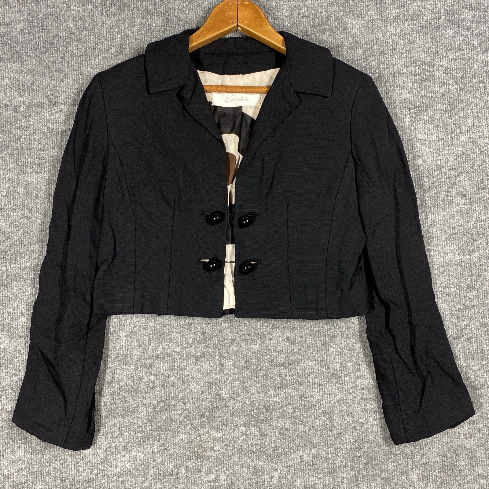 VINTAGE 60s Joan Leslie by Kasper Blazer Jacket Women Size Small Rayon Black Mod