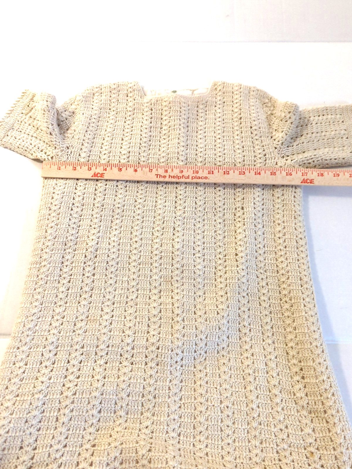 Vtg Crochet Knit Ivory Maxi Dress S 6 Lined Boho Cottage Core Prairie Princess