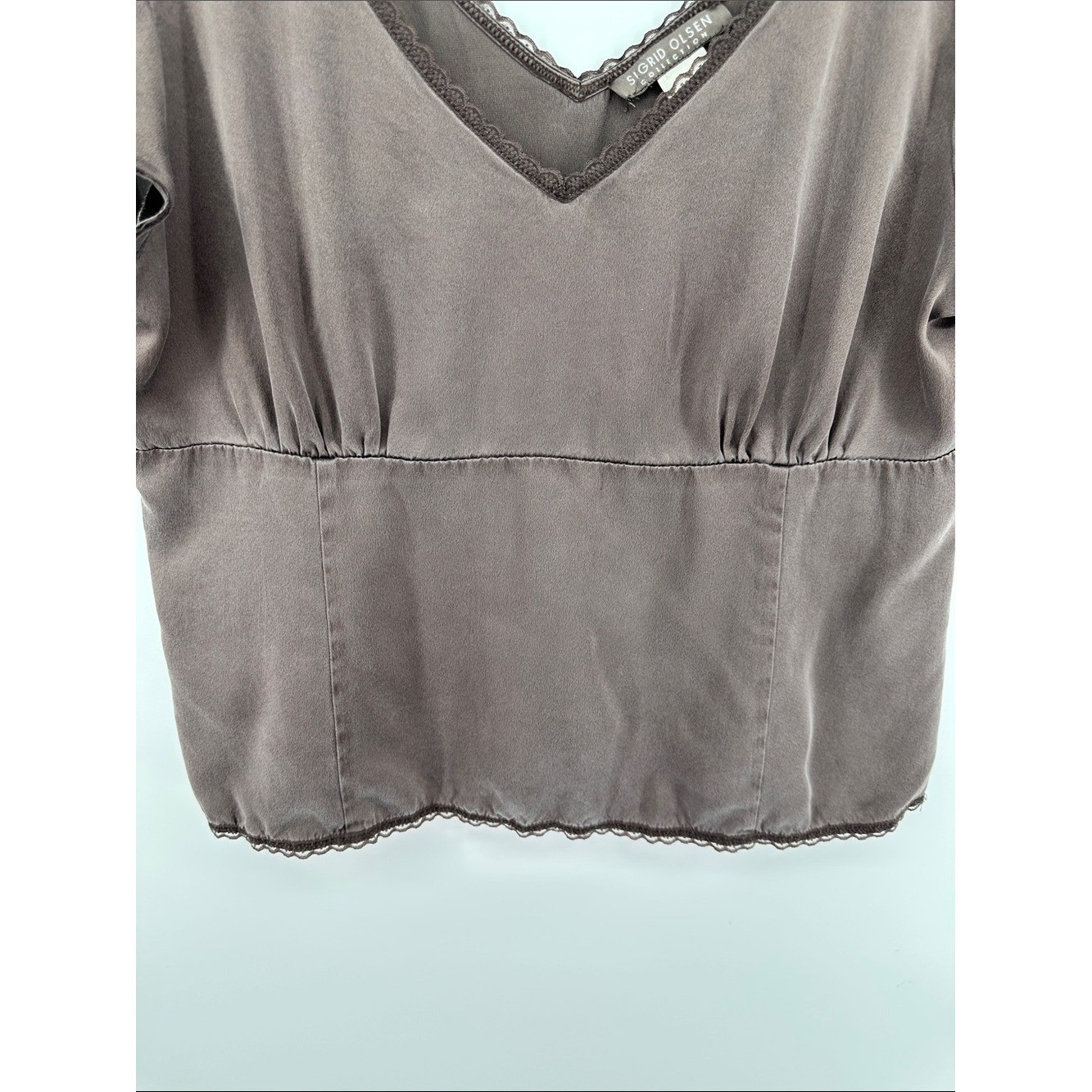 Sigrid Olsen Y2K VTG Fairycore Whimsigoth Brown V-Neck Short Sleeve Blouse Sz10P