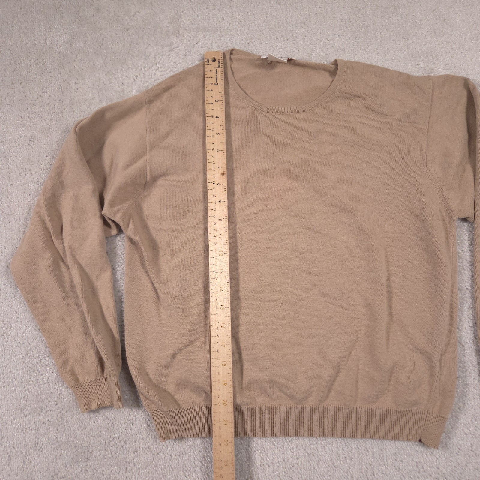 VTG Talbots Sweater Womens Large Beige Cotton Knit Preppy 90s Round Neck