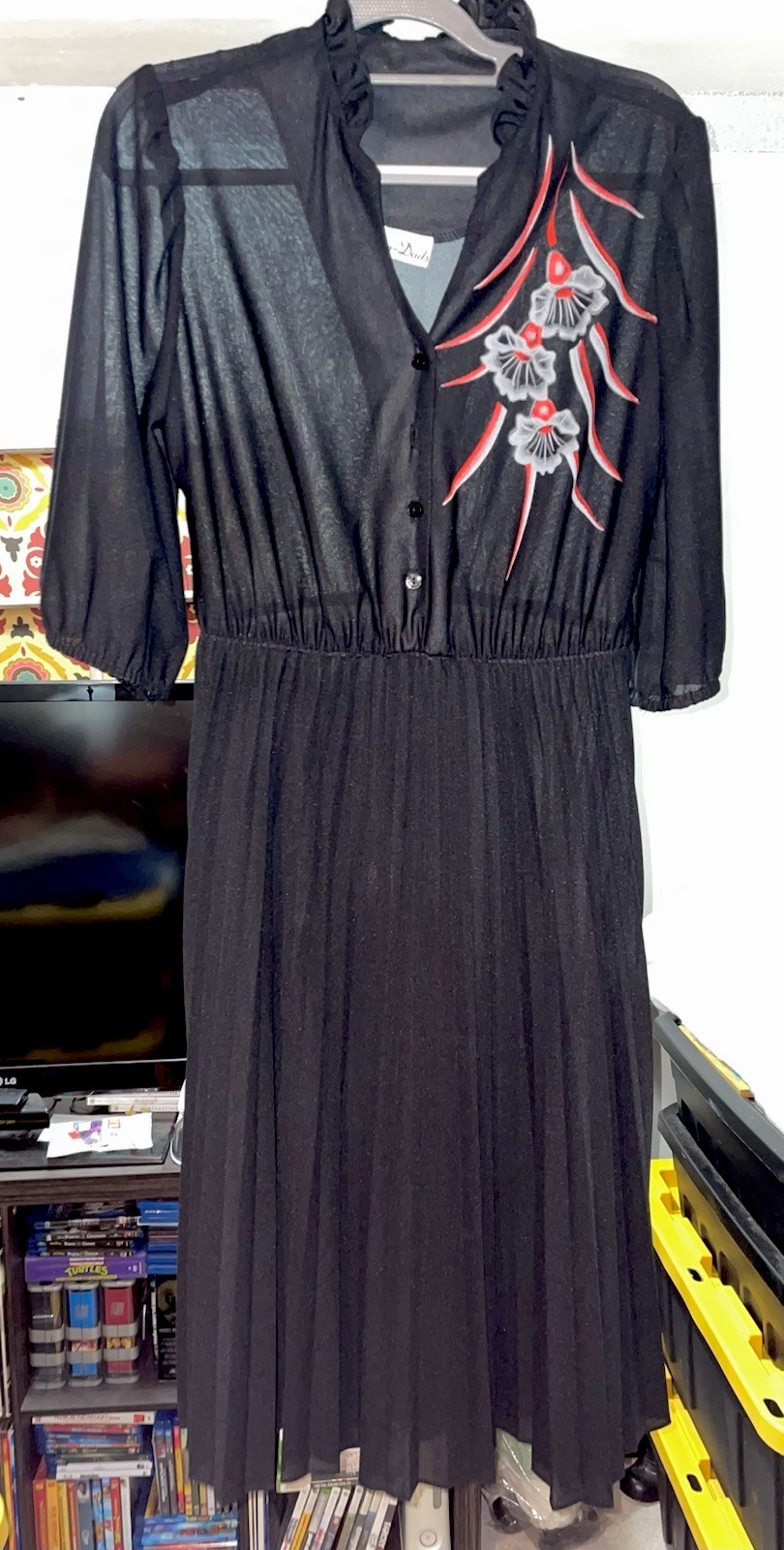 Vtg 70s does 1940s Sheer Plunging Midi Dress Med? No Tag See Measurements