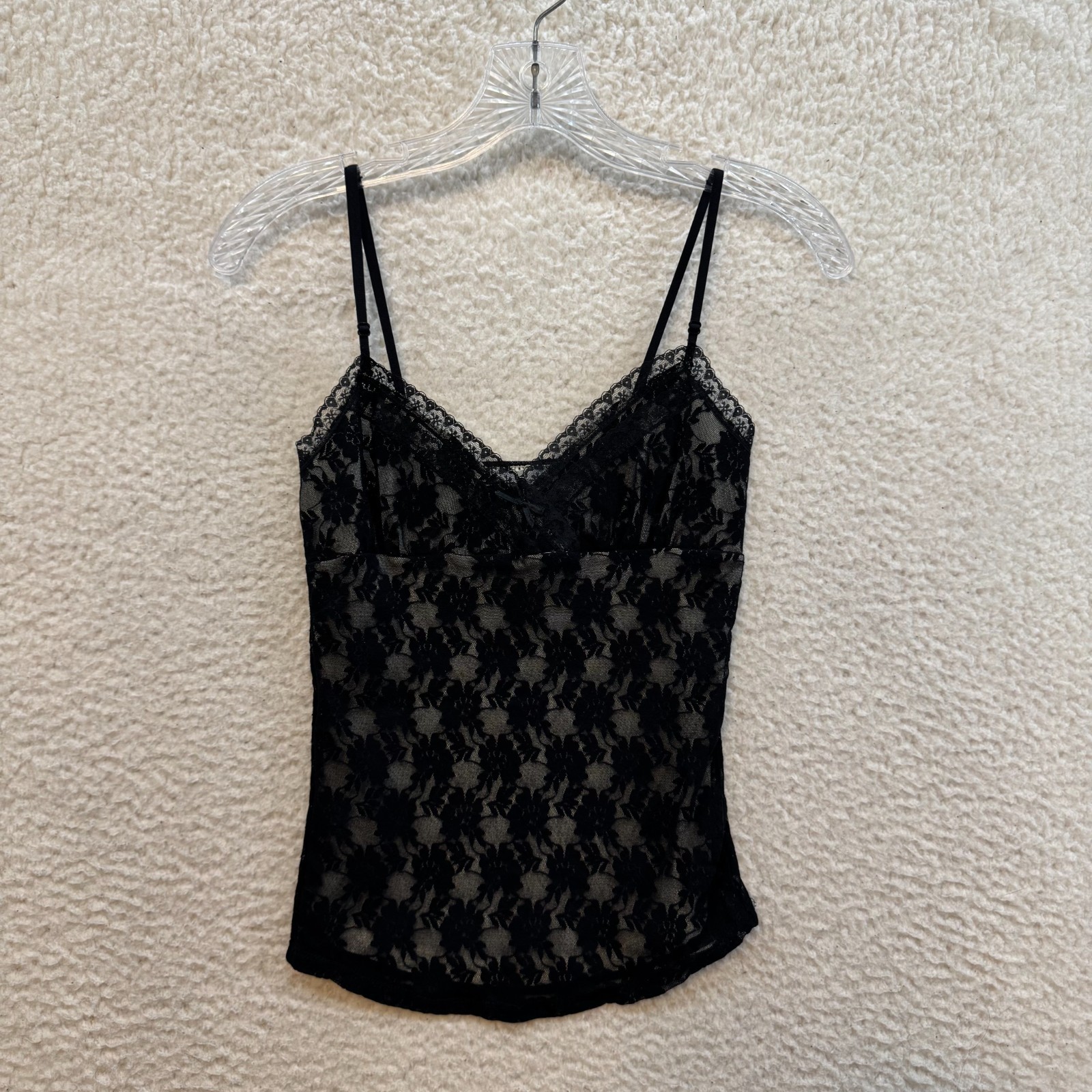 90s Y2K Vintage Camisole Tank Top XS S Black Lace Goth Fairy Grunge Whimsigoth