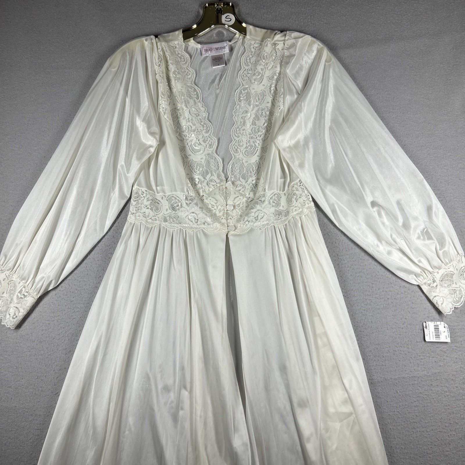 Shadowline Nightgown Lace Bodice Maxi Women&rsquo;s S Longsleeve 55” Long White