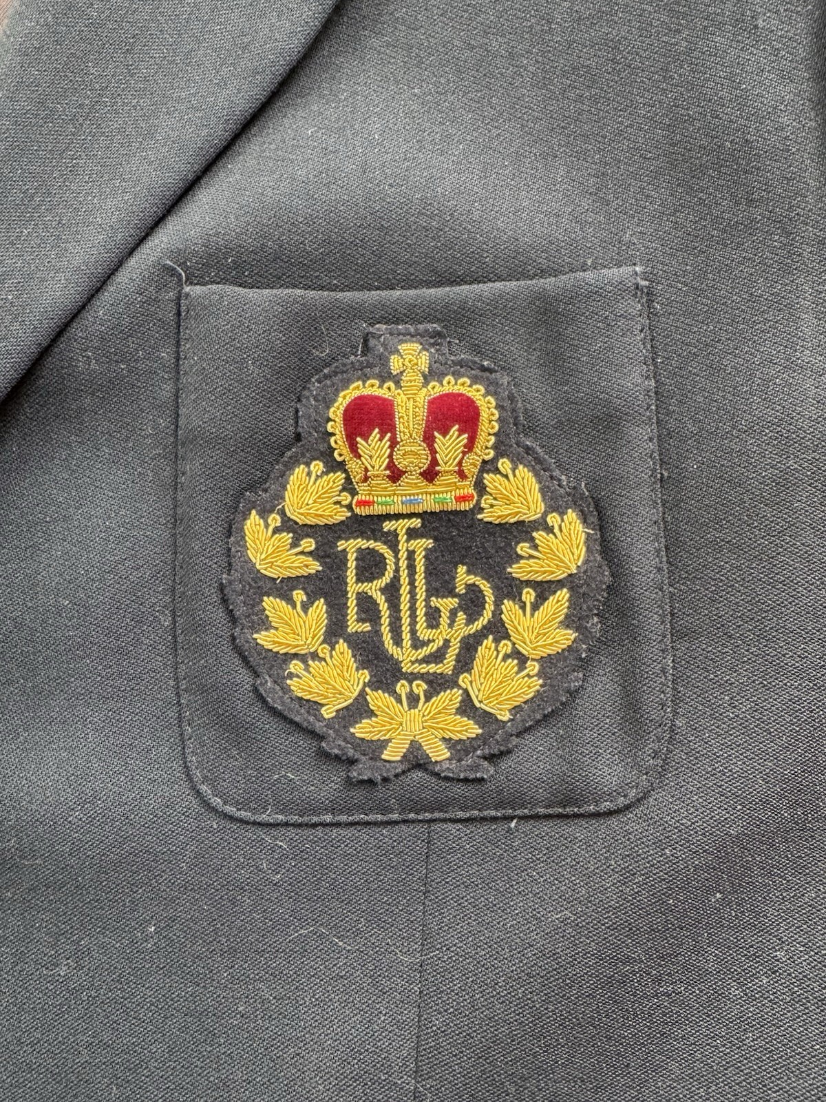 Lauren Ralph Lauren Crest Blazer Jacket 14 Navy Blue Wool Vintage Made In USA