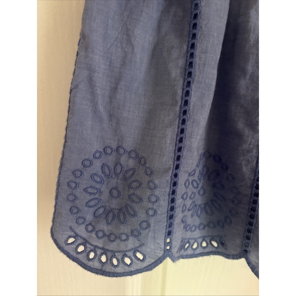 NWT Womens VINEYARD VINES Eyelet Smocked Top Chambray Blue Woven Size Large