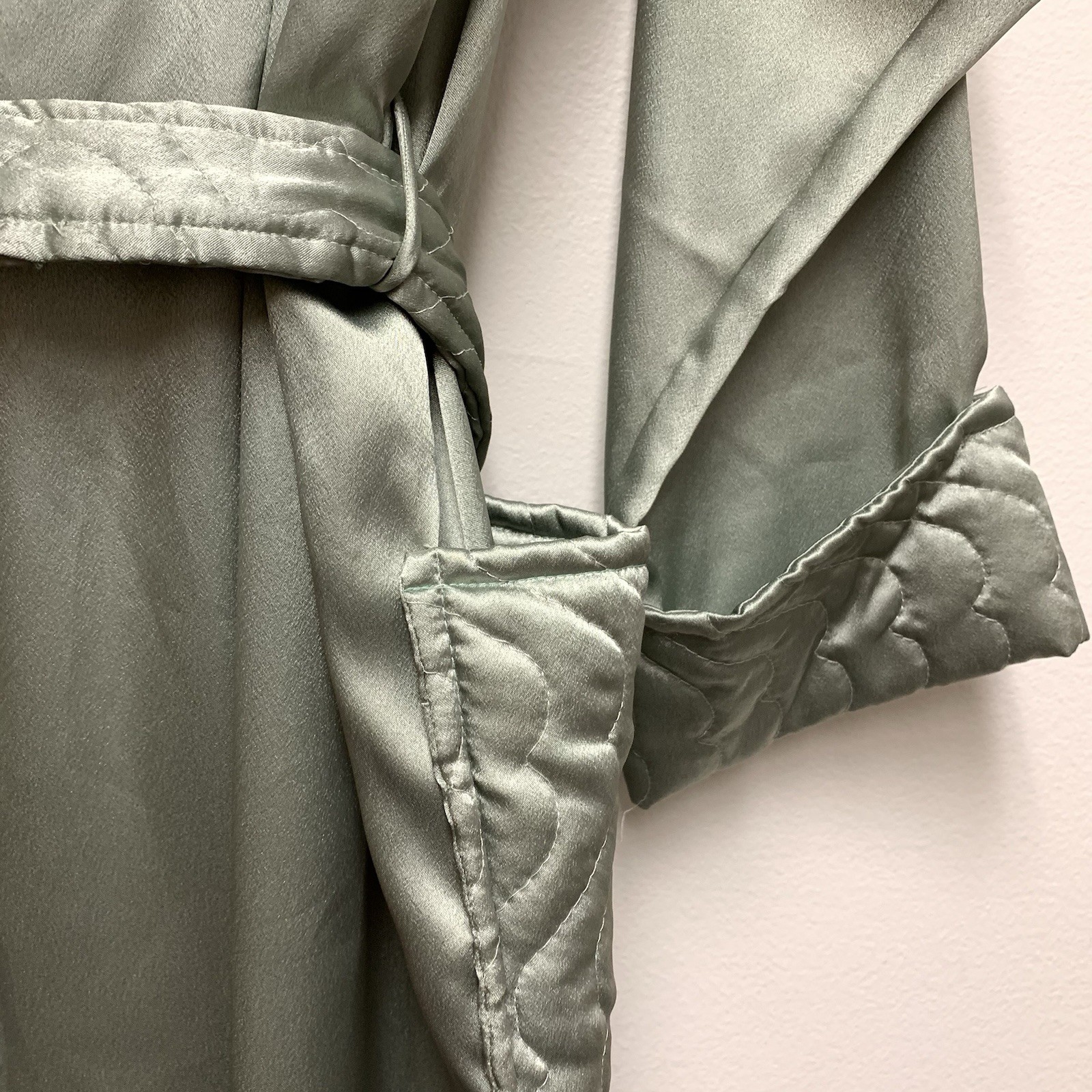 Valentino Intimo Full Length Satin Robe Sz Medium Sage Green Vintage Belted NWT