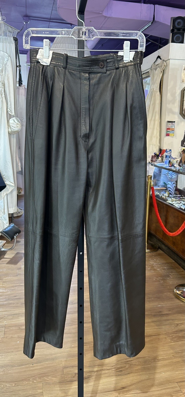 Vntg 1970s YSL Rive Gauche Brown Lambskin Leather Pants, Sz 26 Waist