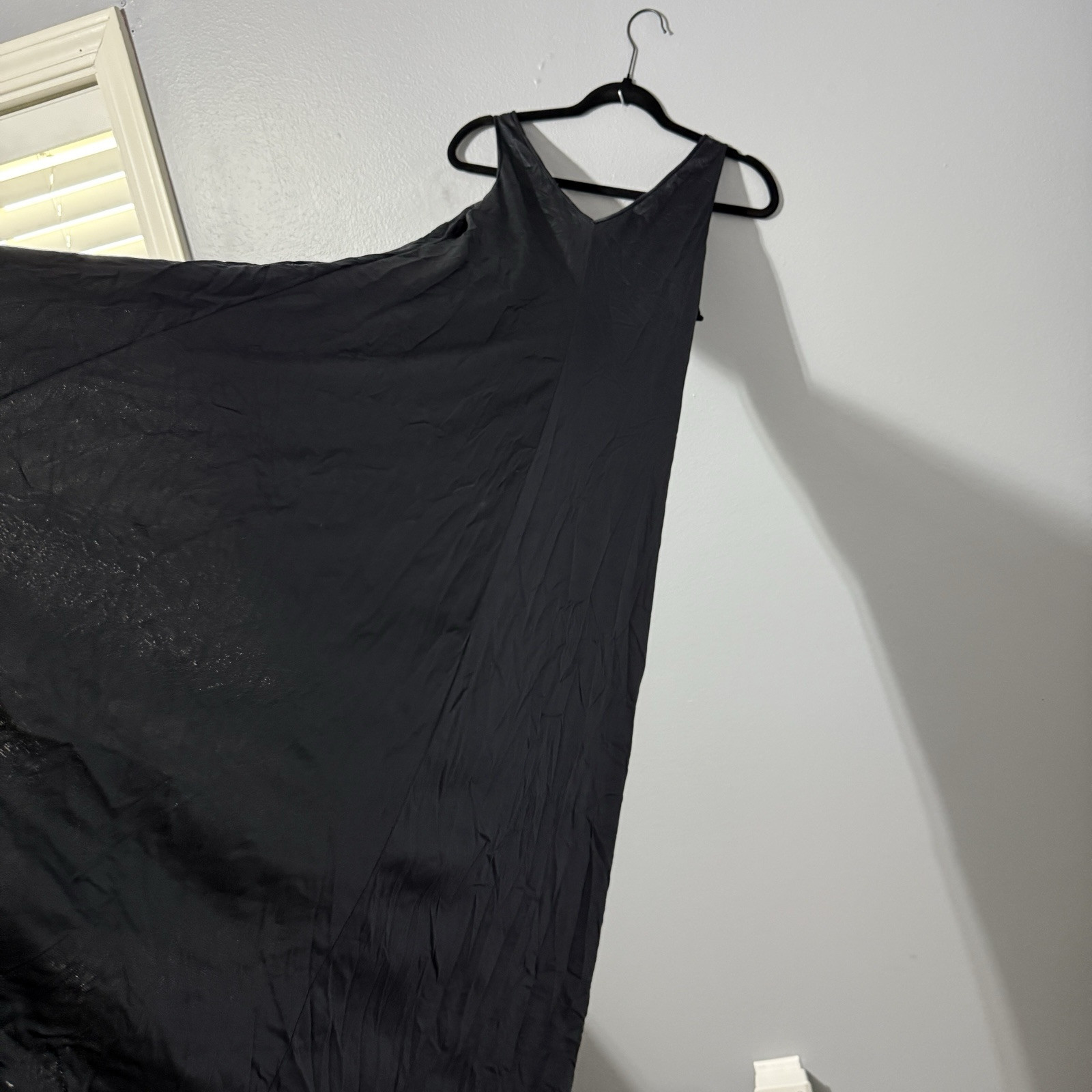 Vintage Vanity Fair Nightgown Black Maxi House Dress Plunge Neck Floral Details