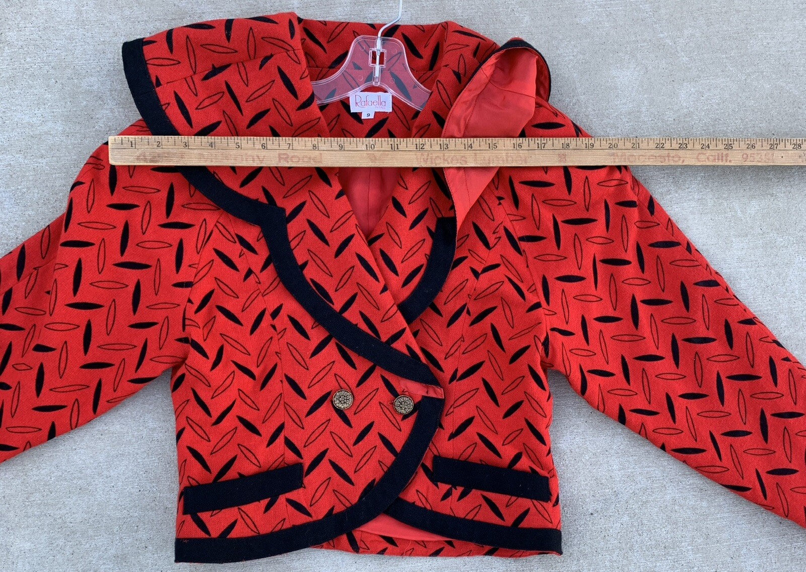 Vintage Rafaella Petites Blazer Jacket Red Black Geometric 80s 1980s Size 9