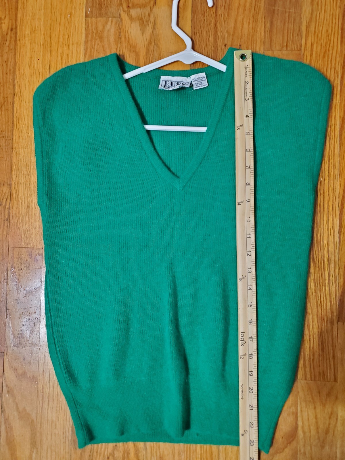 Russ Petites Vintage Lambswool Rabbit Vest Women&rsquo;s Medium Green V Neck Pullover