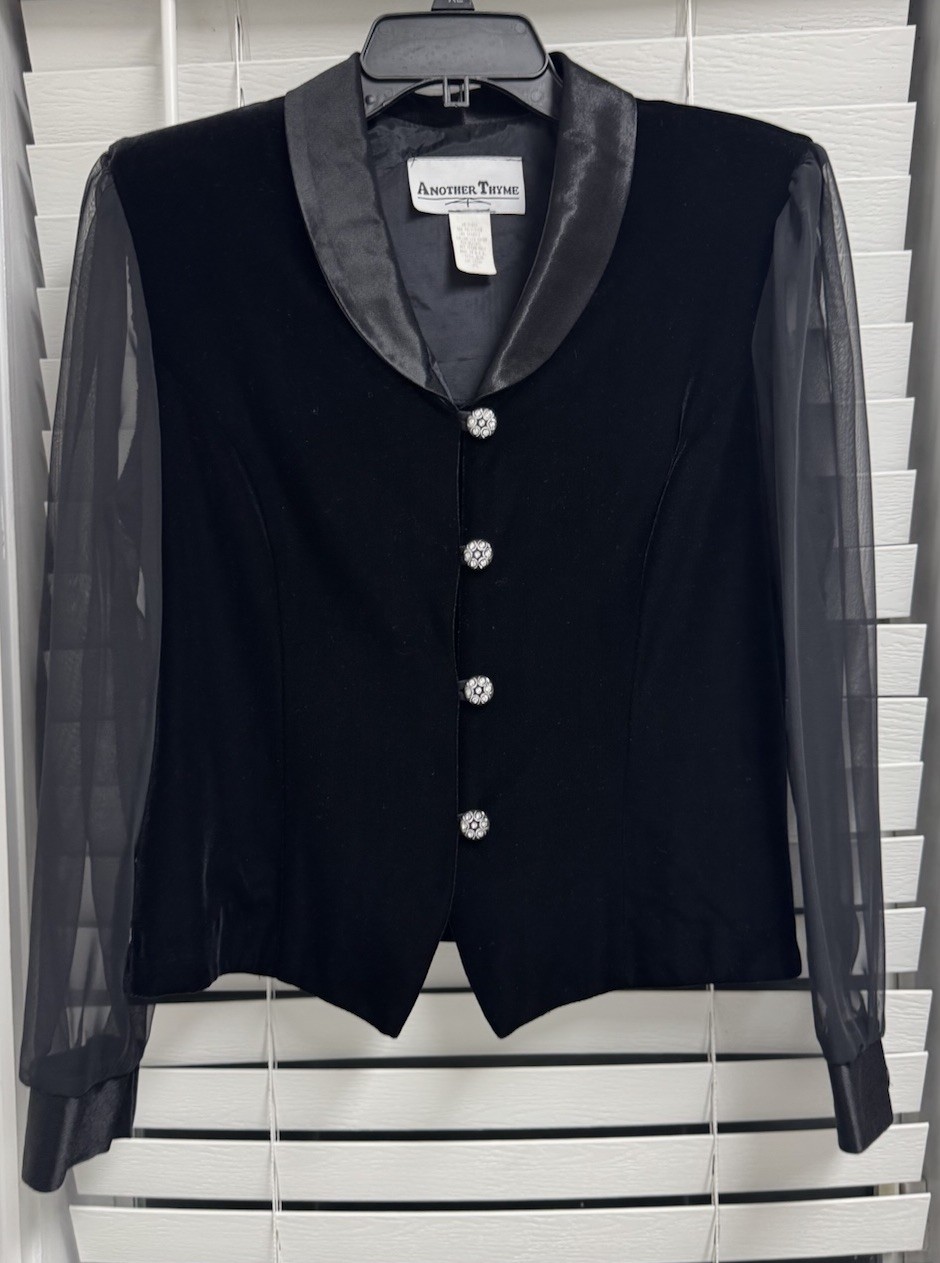 WOMEN&rsquo;S BLACK VELOUR VINTAGE 1990&rsquo;S ANOTHER THYME COCKTAIL BLOUSE SZ PL