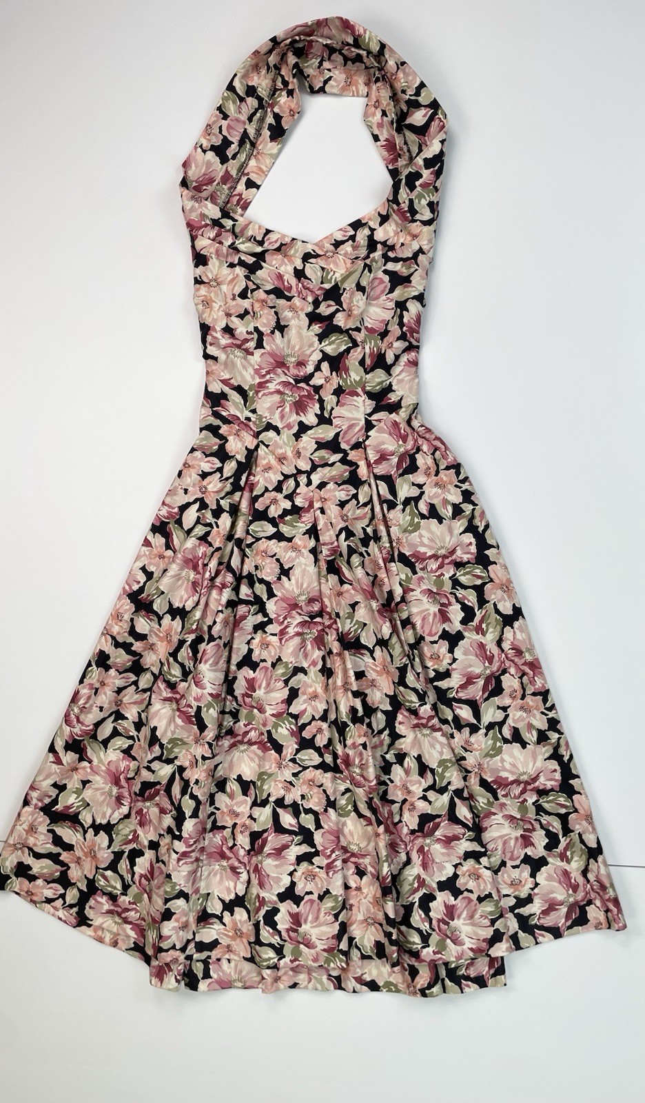 VTG 80s Laura Ashley Halter Corset Dress Floral Pleated Midi 6 Hemmed *read*