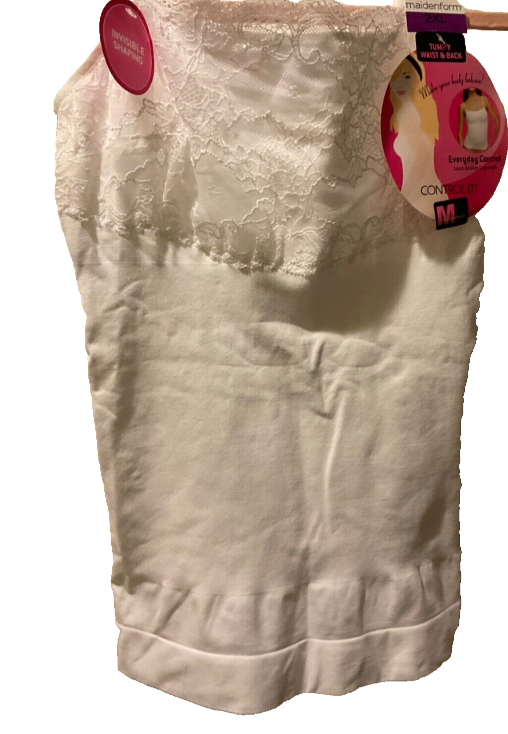 MAIDENFORM 12598 Sz:2XL-White Control It Lace Bodice Everyday Control Camisole