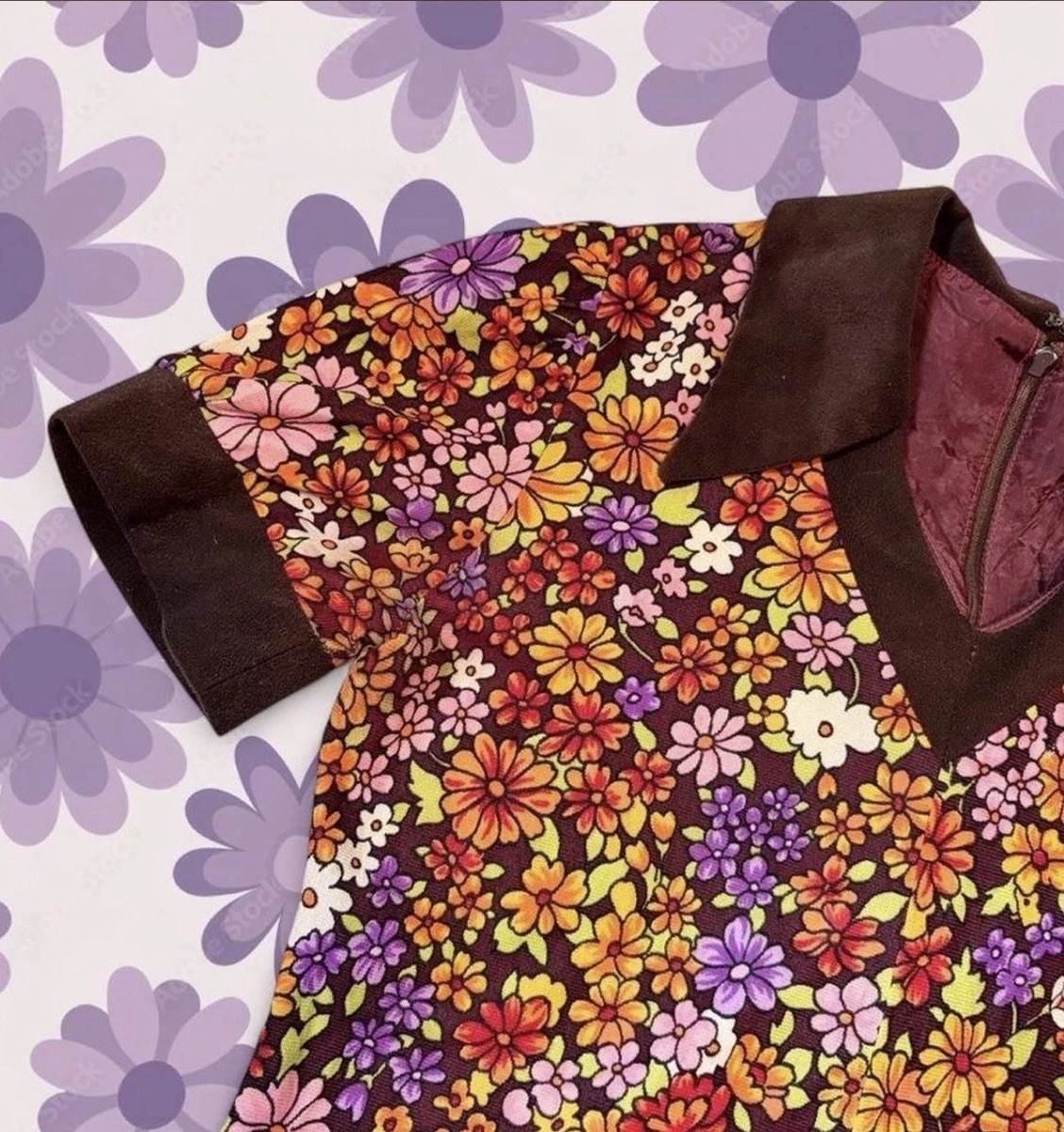 TRUE Vintage Beau Time 1970s Ditsy Flower Power Mini Mod Babydoll Dress Size S