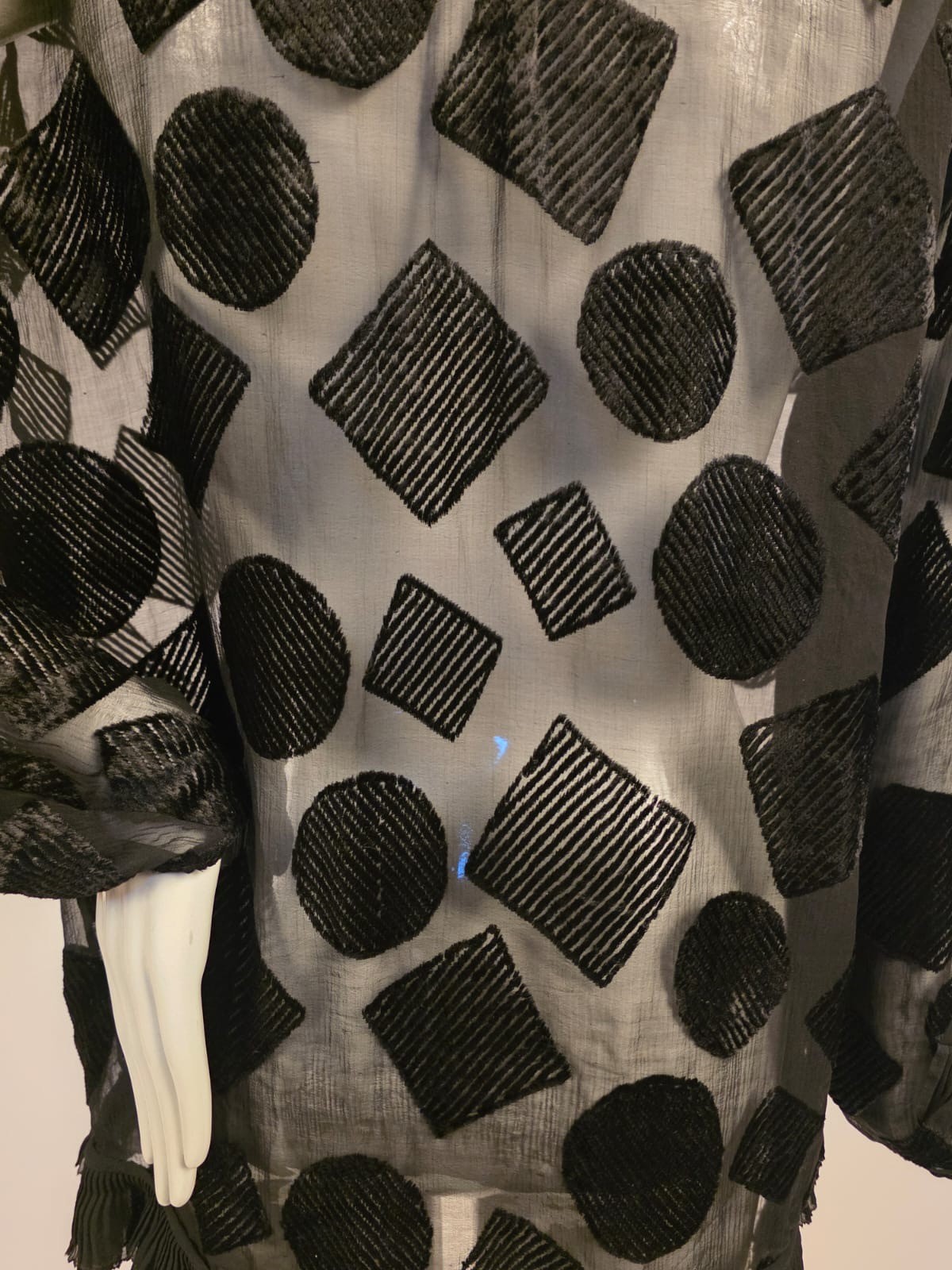 ART DECO 1920’S GEOMETRIC VOIDED BLACK VELVET JACKET W RUFFLES
