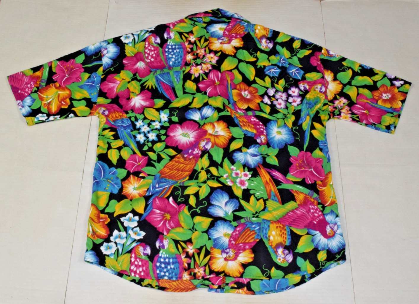 Vintage Shirt California Connection Size L 80s Tropical Parrots Wide Shoulder