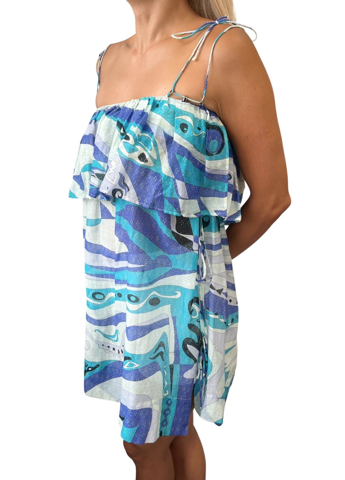 EMILIO PUCCI Vintage Logo Multicolor Camisole One-Piece Dress #40 Blue Cotton