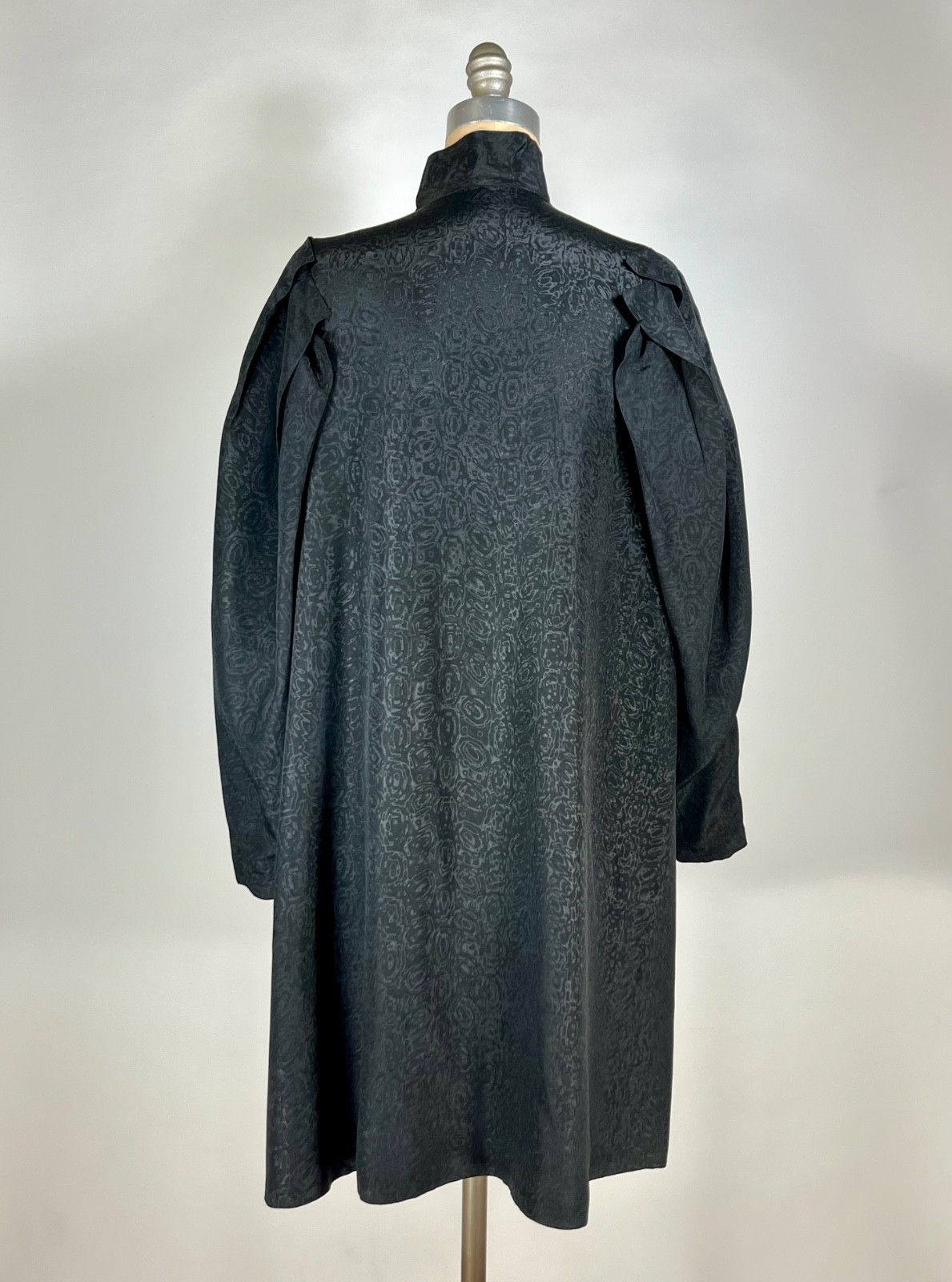 Vintage 1930&rsquo;s black double-faced MOIRE SILK opera coat w/unique shoulder design