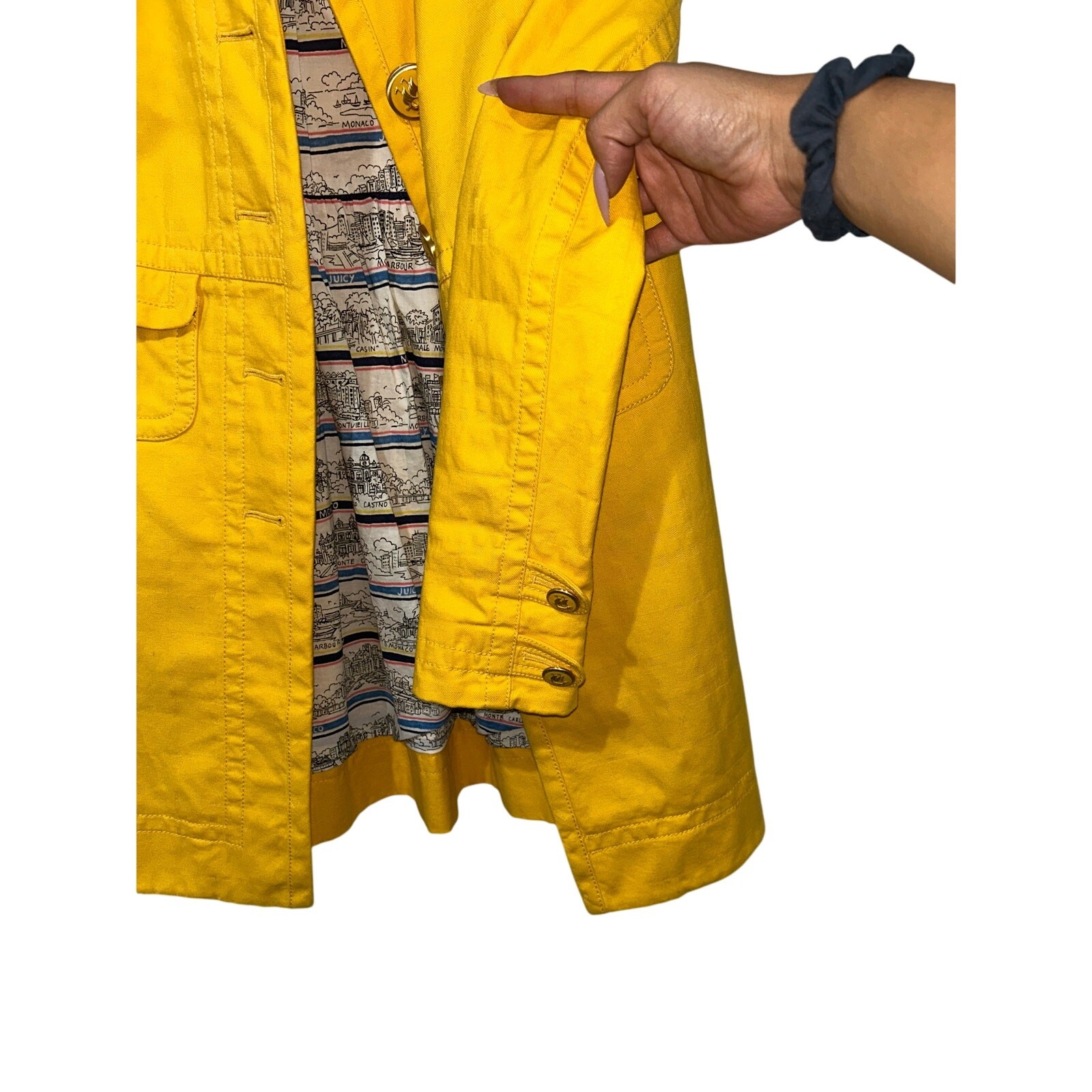 Y2K Authentic True Vintage Juicy Couture Yellow trench coat Monaco map p/small