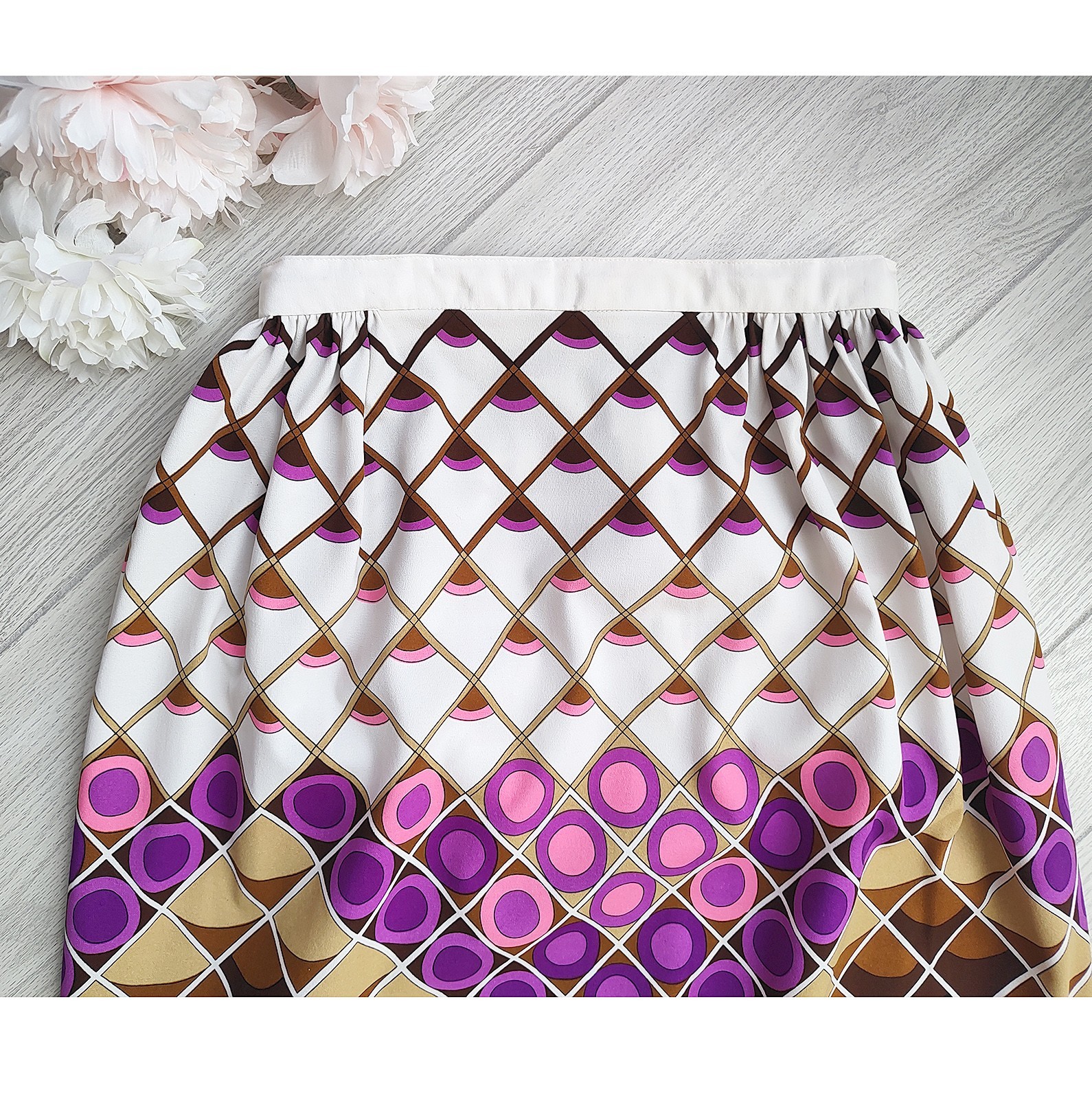 60s-70s Mod Psychedelic Maxi Skirt Purple Geometric Diamond Print Vintage Boho M