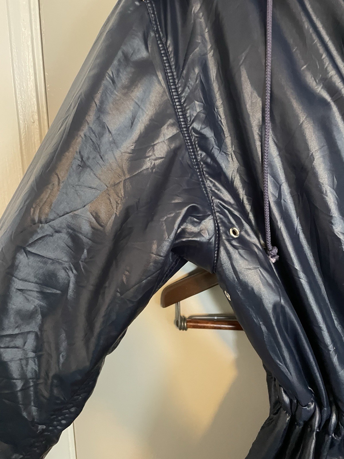 COURREGES c.1970&rsquo;s Hyperbole Paris Navy Blue Drawstring Windbreaker Raincoat