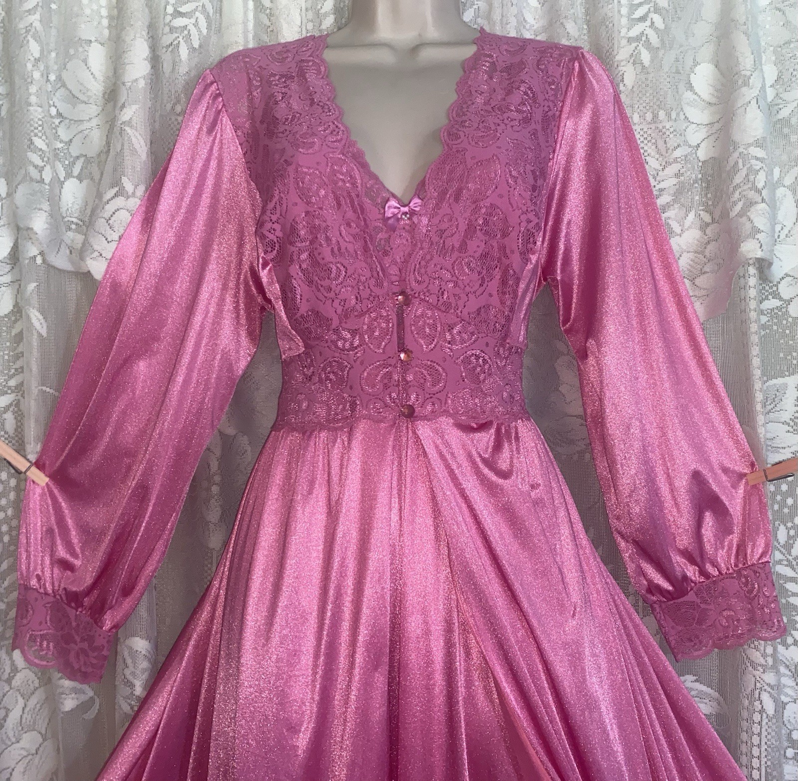 VTG LXL Shadowline DEEP PINK SILKY SOFT Nylon Peignoir Robe Nightgown olga esque