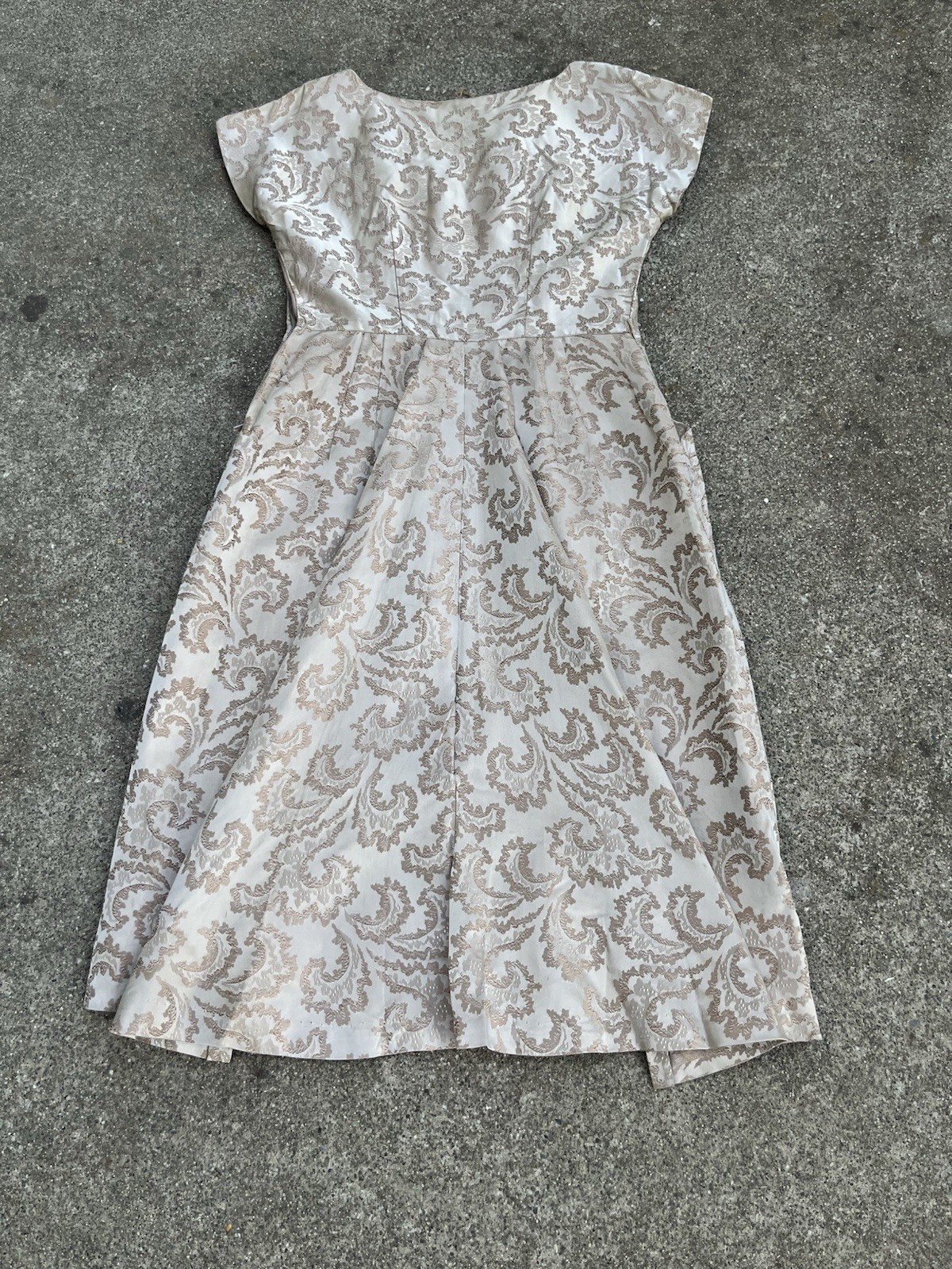 VTG 1950s Brocade Jacquard Rhinestone Cocktail Dress Hollywood Glam 31” Waist