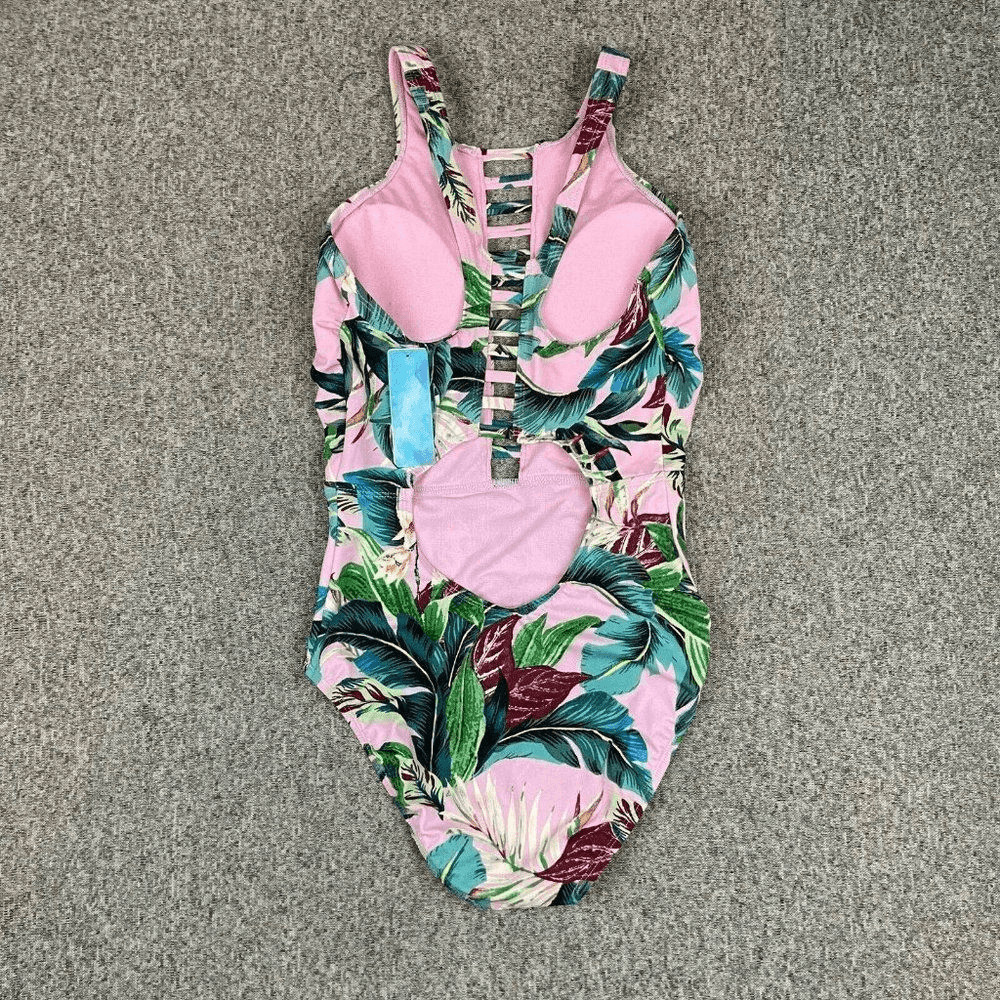 Miraclesuit Pink Floral High Neck Swimsuit Sz Medium
