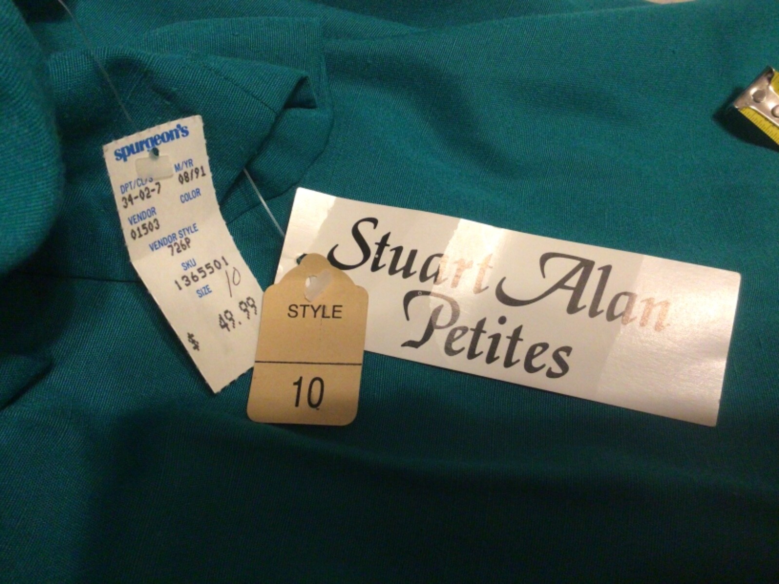Vintage Stuart Alan Petites Size 10 ~Green Belted Dress~NOS