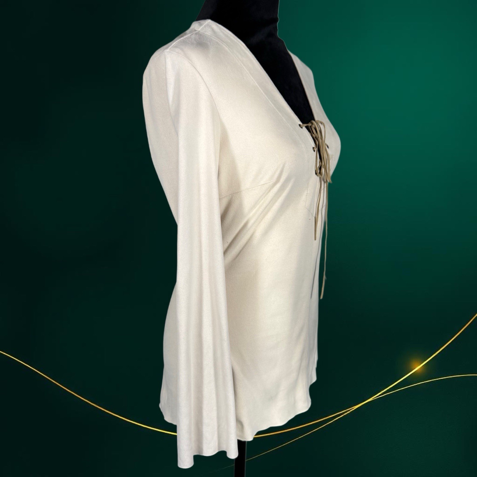 Vintage 90’s Bebe Faux Suede Lace Up Top L/S Bell Sleeve Small See Description